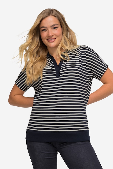 Poloshirt, Piqué, Ringel, Polokragen, überschnittene Schultern, Halbarm
