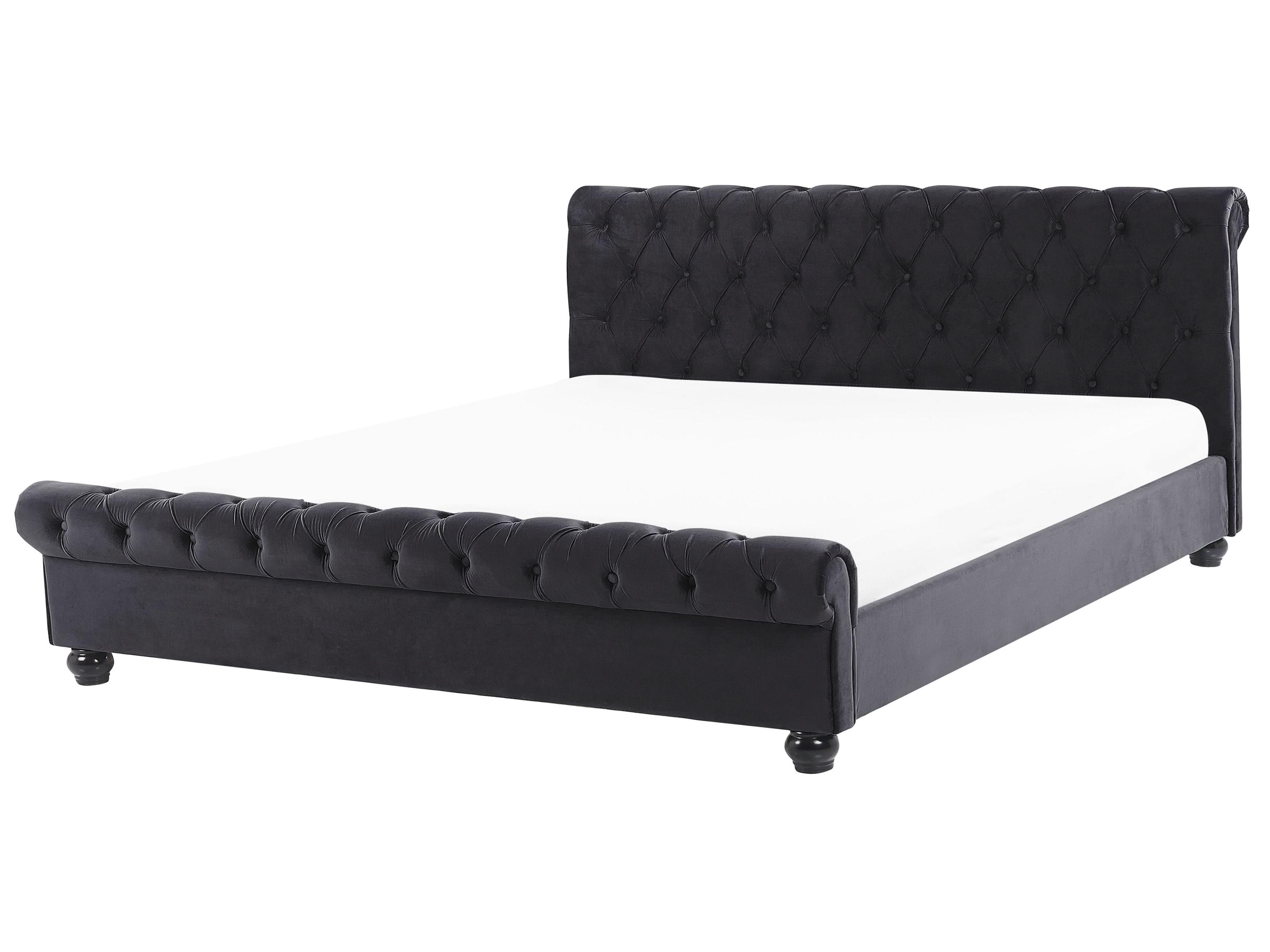Bed Fluweel AVALLON 180 x 200 cm Zwart