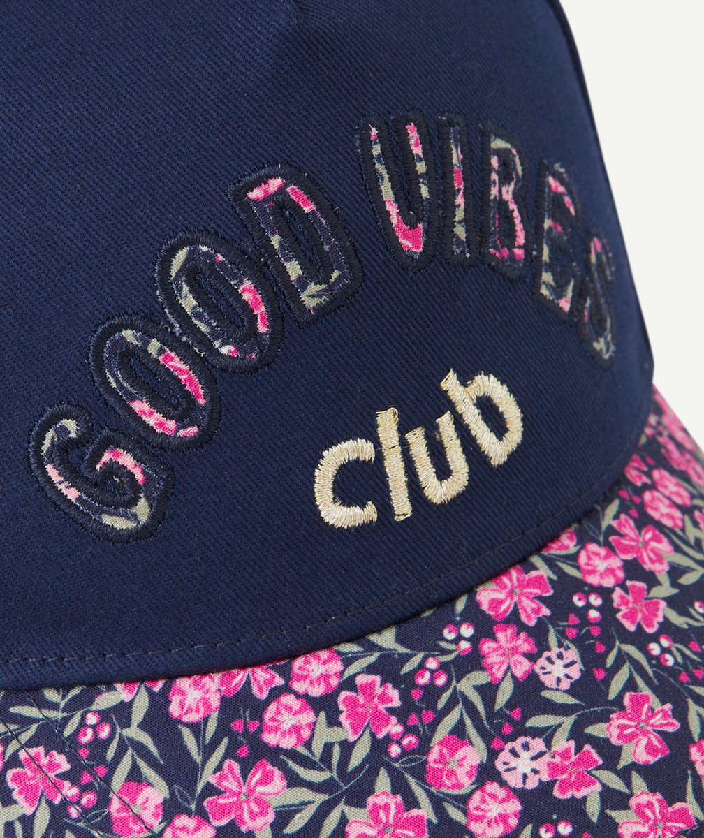 CASQUETTE FILLE BLEU MARINE IMPRIMÉ FLEURI AVEC MESSAGE