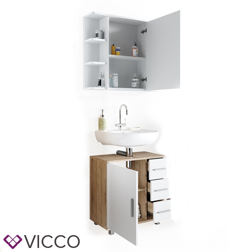 VICCO Badmöbel Set ILIAS Weiß Eiche Bad Spiegel Kommode Unterschrank Badschrank