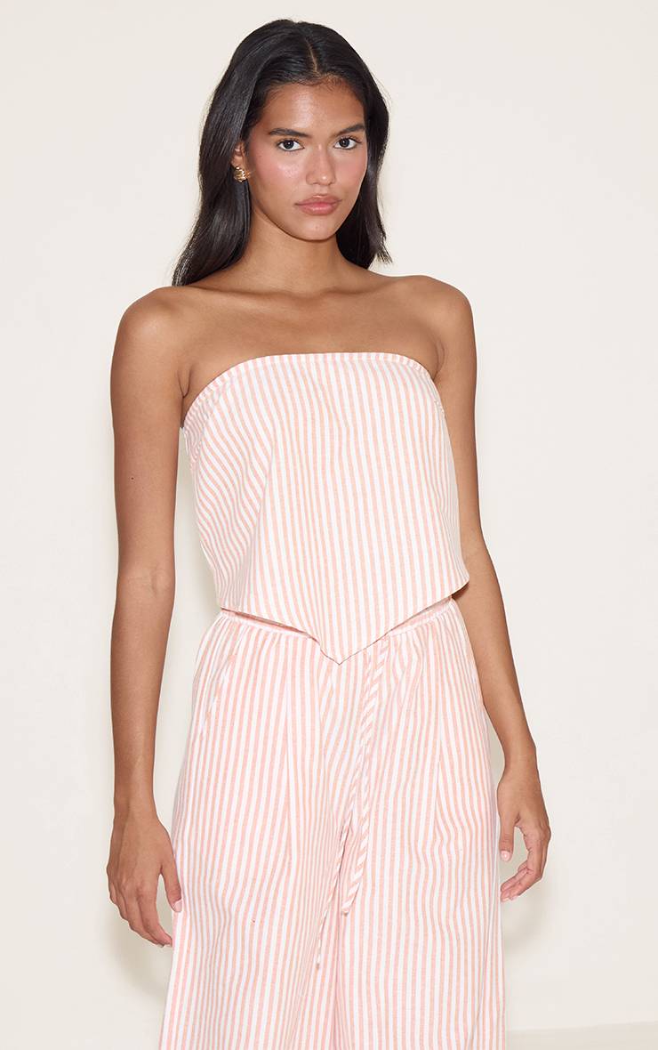 Orange Ensemble Haut Bandeau À Rayures Fines Avec Ourlet Asymétrique