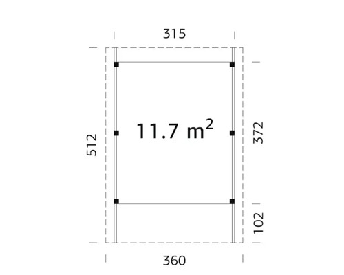 Enkele carport Palmako Karl 11,7 m² 360x512 cm dompelgegrond