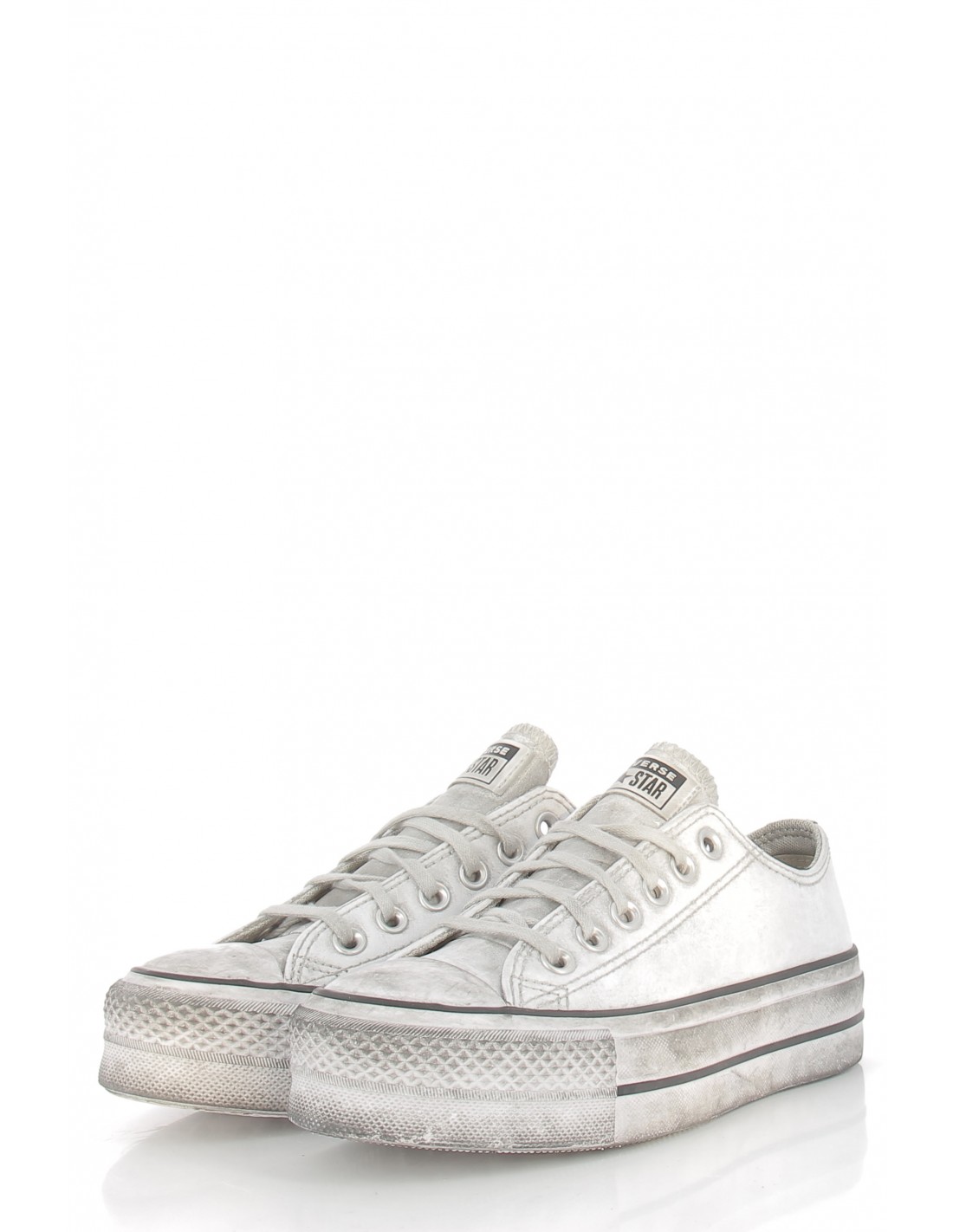 converse sneakers compensées basses femme ctas lift leather ox cuir blanc effet vieilli