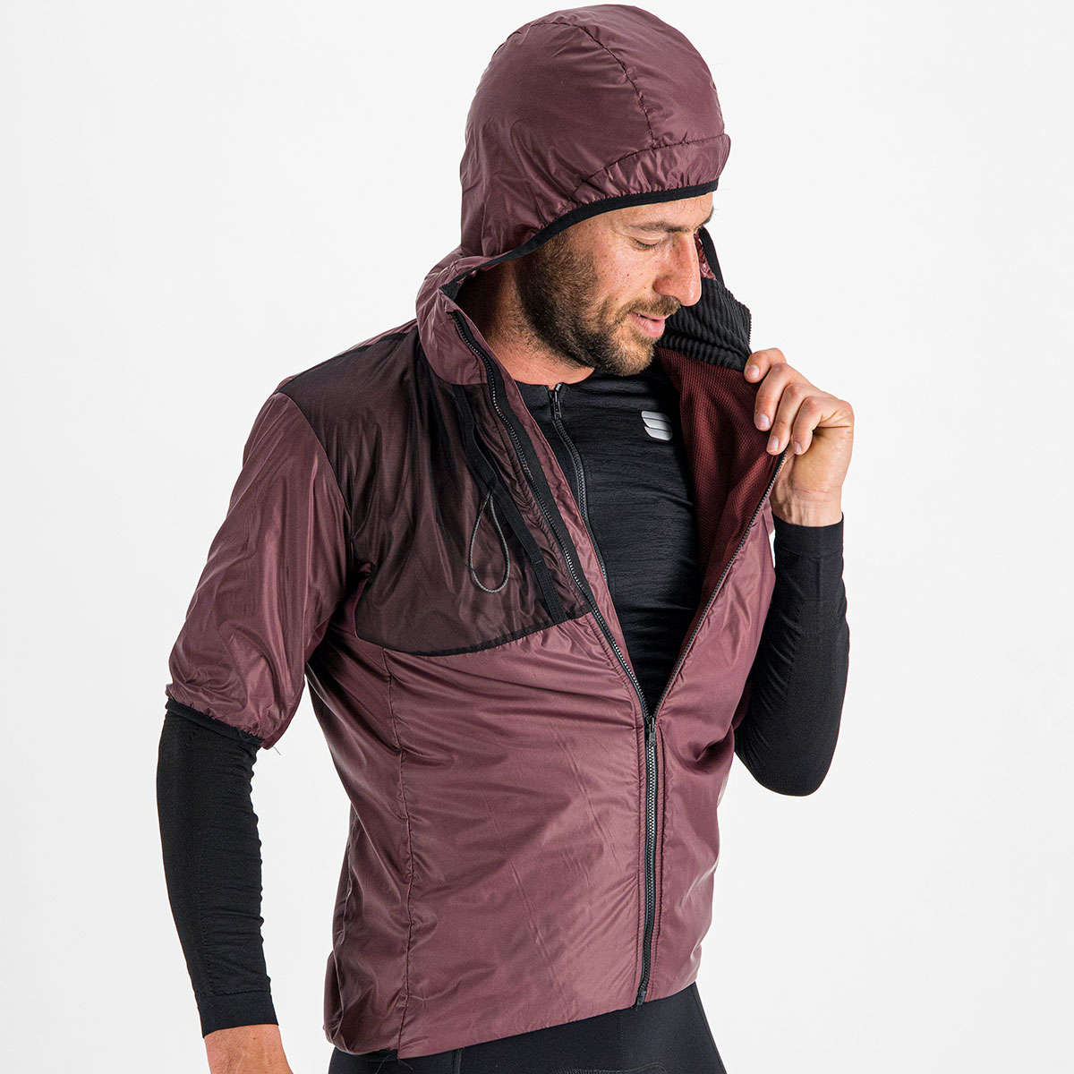 Sportful Supergiara Puffy Fietsjack Korte Mouwen Donkerrood Heren