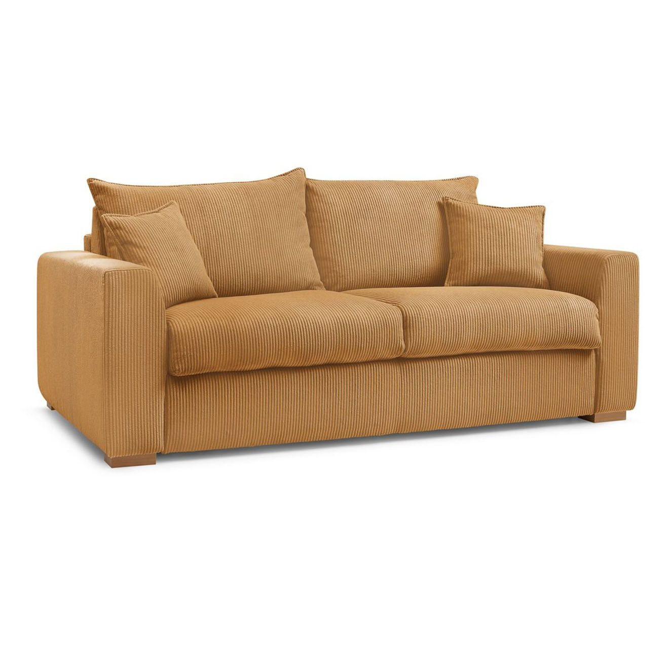 Bobochic Canapé droit convertible express en Velours côtelé 3 places Augustin jaune - 205x96x97 cm