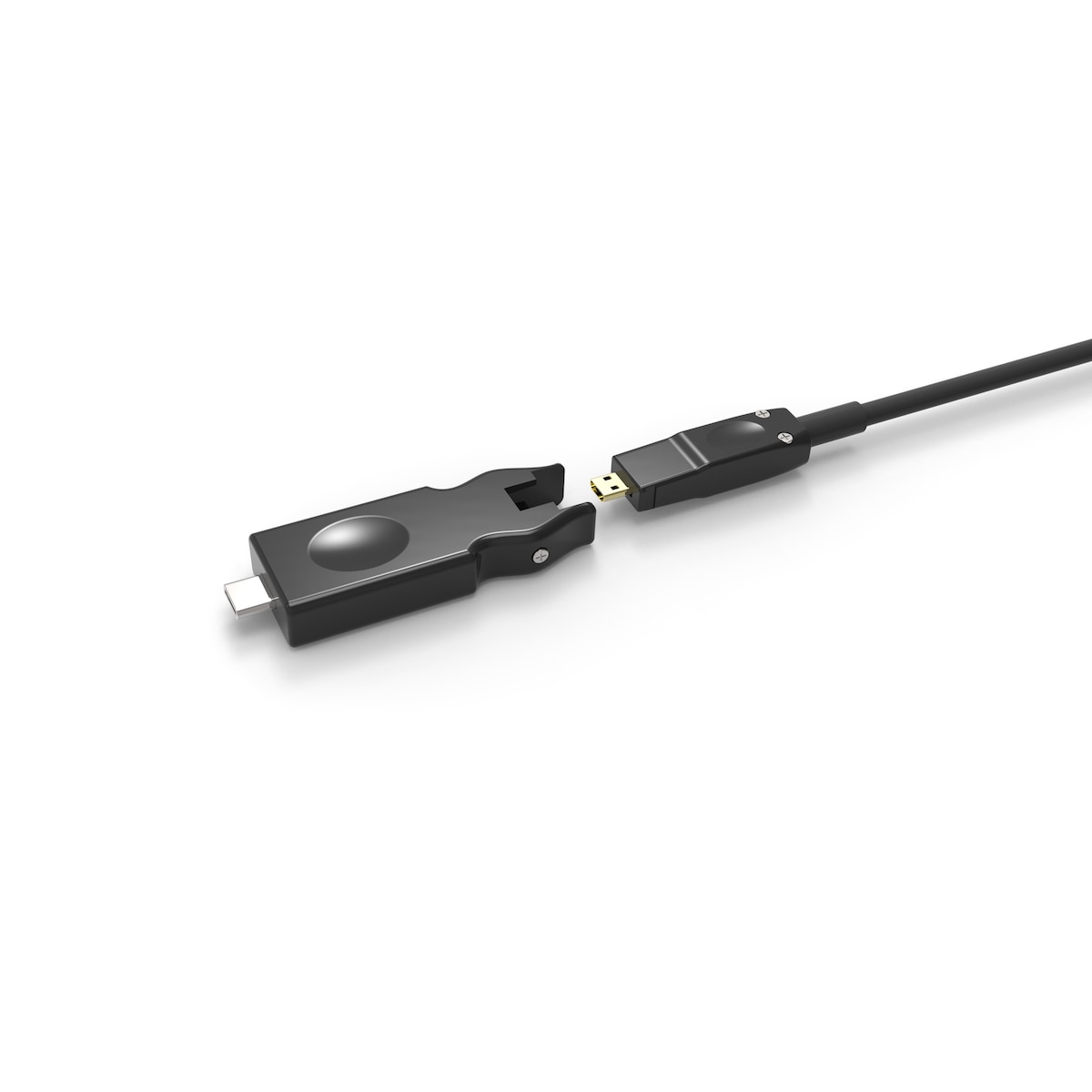 NÖRDIC 10m HDMI 2.0 AOC aktiv fiberkabel, 5 i 1 med avtakbare adaptere HDMI, DVI, USB-C, DP og HDMI-D