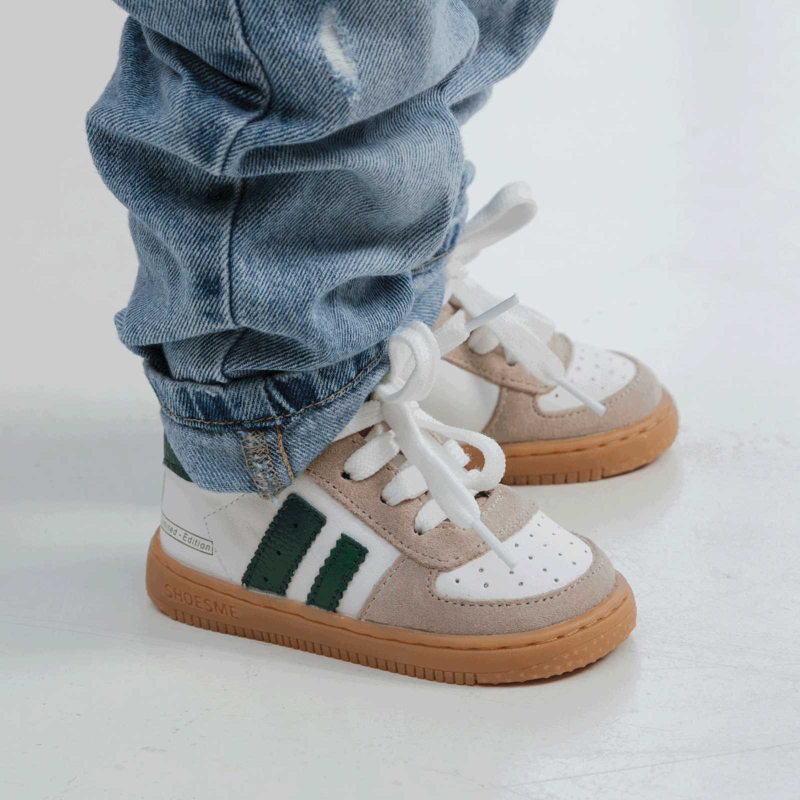 Shoesme wit-groen sneakertje Leer, Suède | Jongens schoenen