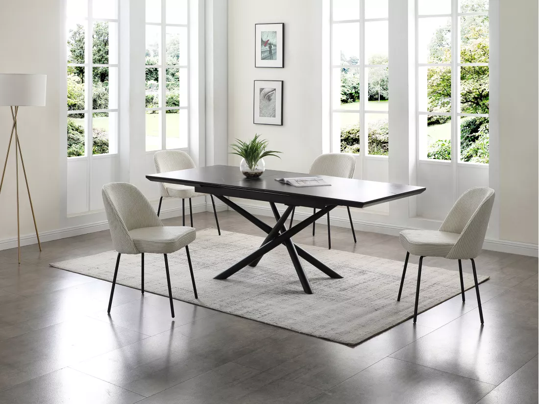 Lot de 6 chaises en velours côtelé et métal noir - Crème - ALPALI