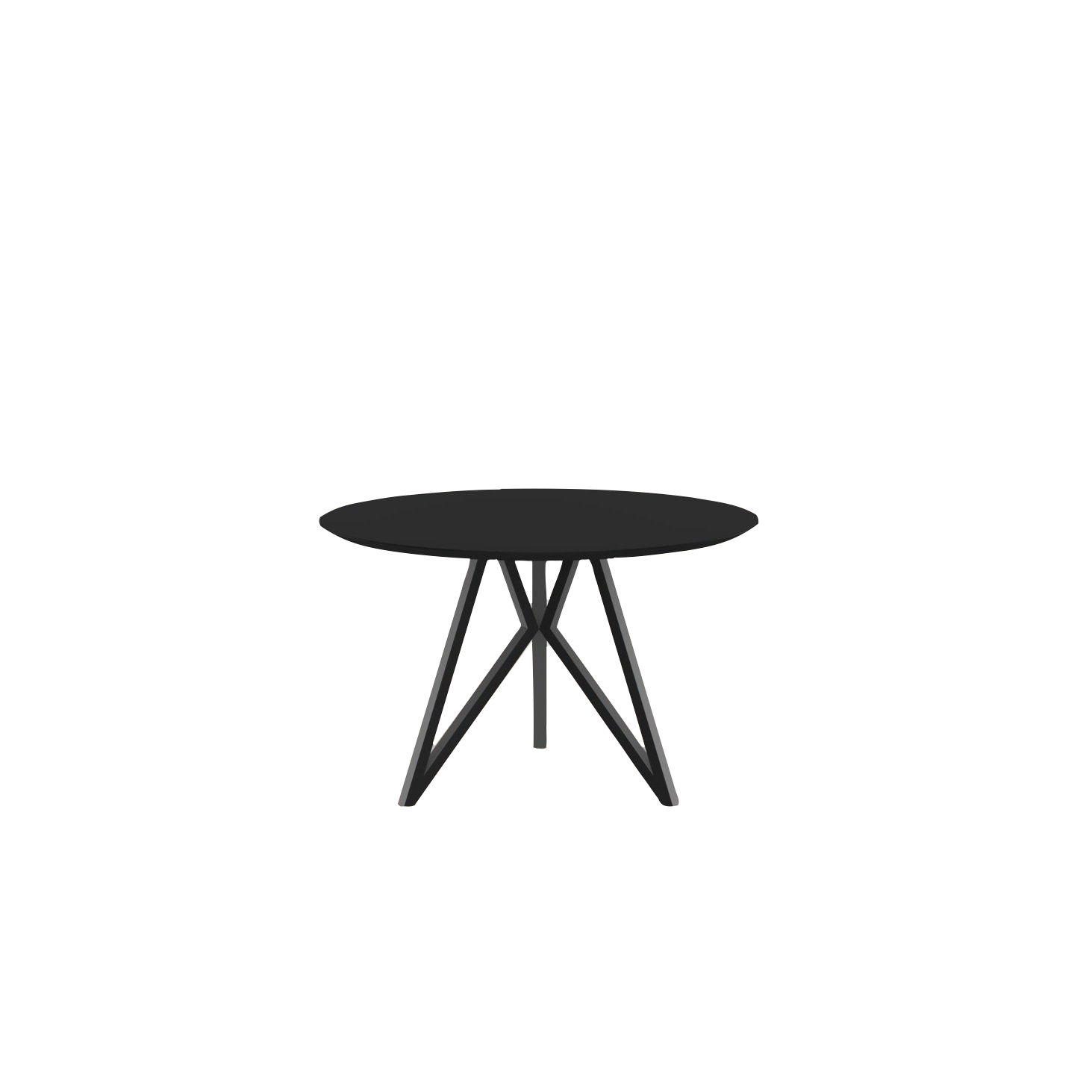 Studio HENK tafel Butterfly Rond Tripod - zwart frame, HPL Fenix nero ingo ⌀120 | HPL Fenix Nero Ingo | Verjongde Rand | Frame Zwart