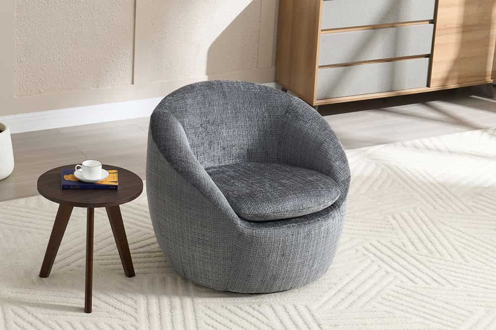Drehbarer Design Sessel ALPINE grau Chenille Cremona 360° mit Armlehnen