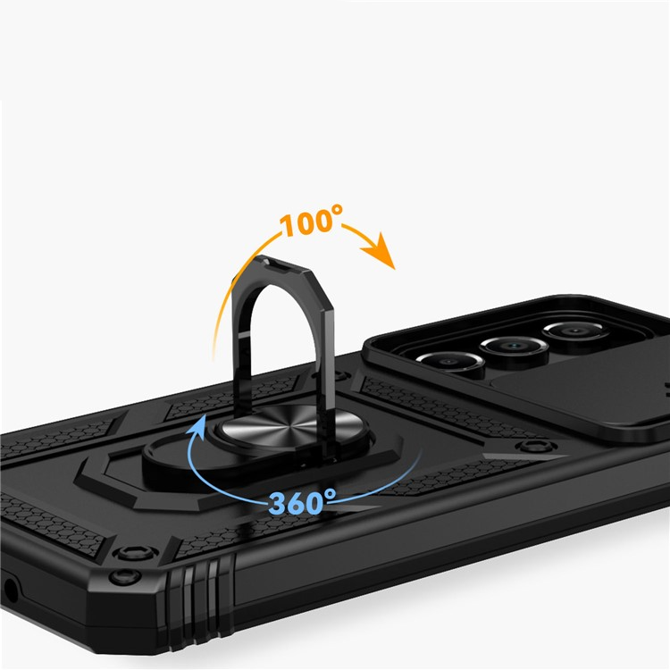 Samsung Galaxy A16 Hybrid Outdoor Hardcase Hülle mit Cam-Slider   Magnetischer Kickstand - Schwarz