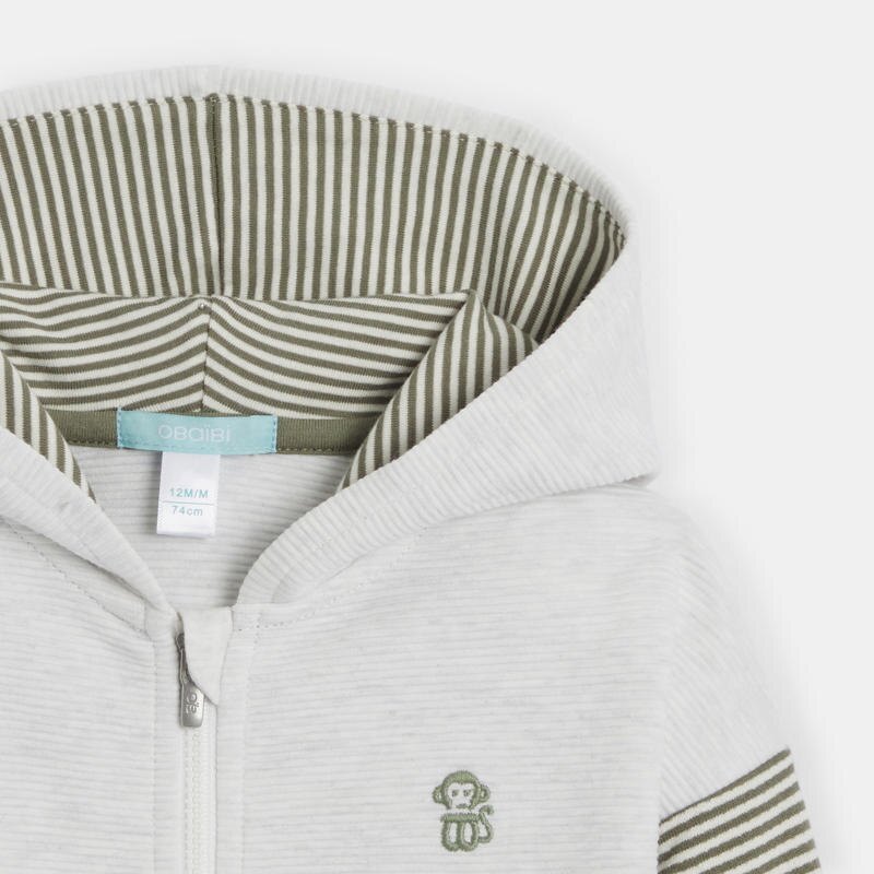 Sweat zippé à capuche coton fantaisie vert bébé garçon Gris ou noir