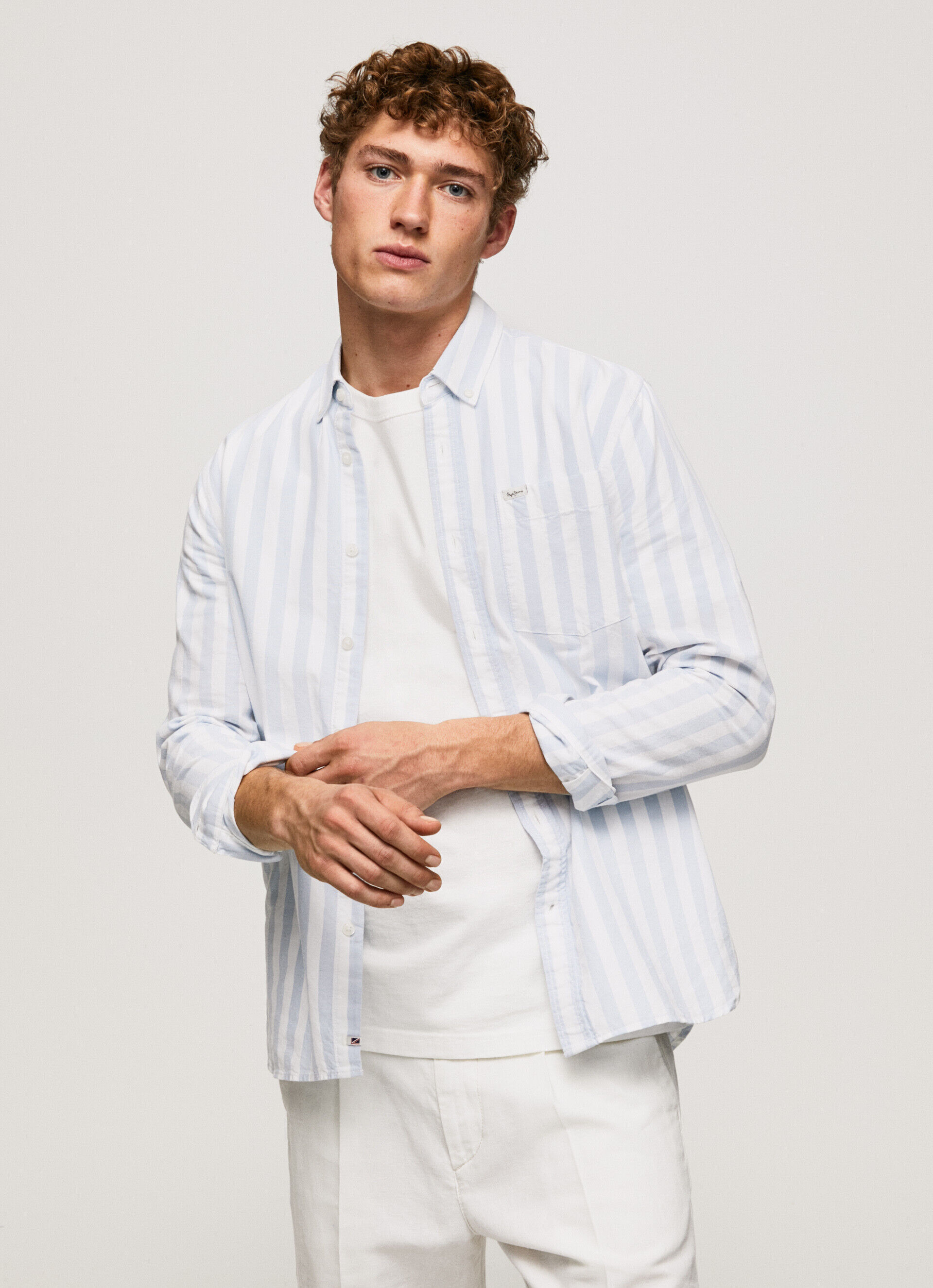 Camisa Oxford listrada LUCIUS SLIM - azul claro