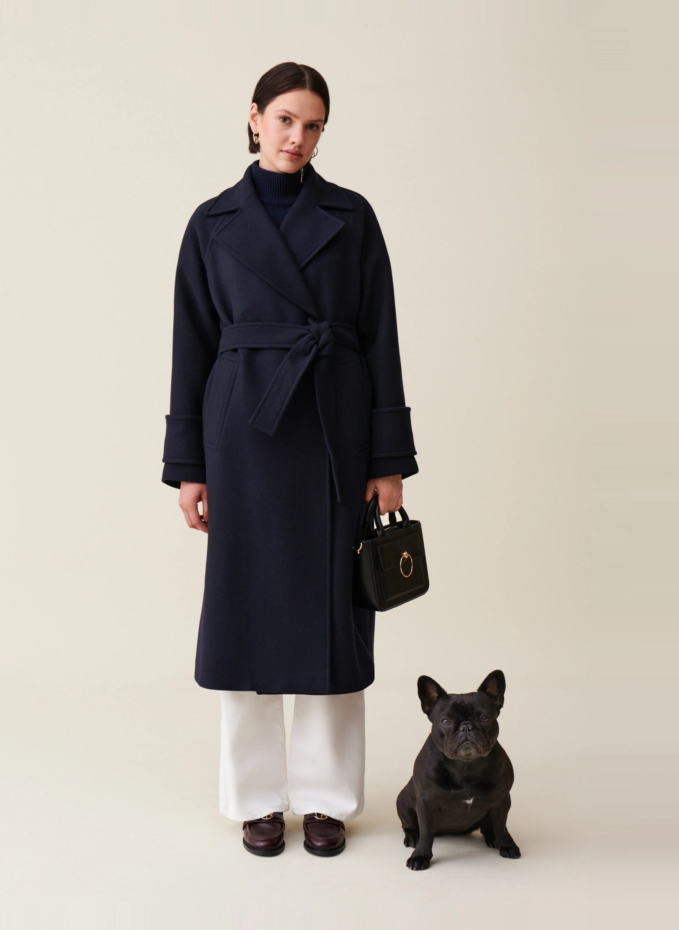 Veste col tailleur en laine mélangée| Bleu