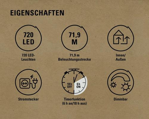 Lafiora LED-lichtsnoer, 71,9 m + 10 m aansluitdraad, 720 LED's, koel wit licht