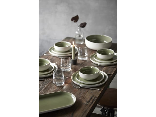 Studio Round Pastaskål Matte white/Shiny moss