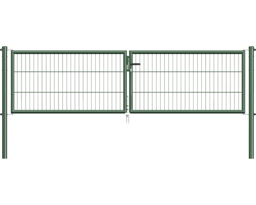 Dubbele poort van metaalgaas, ALBERTS 298,8 x 750 cm, inclusief palen 6 x 6 cm, groen
