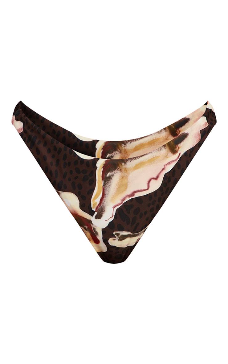 Marron Bas De Bikini Tanga Imprimé Animal