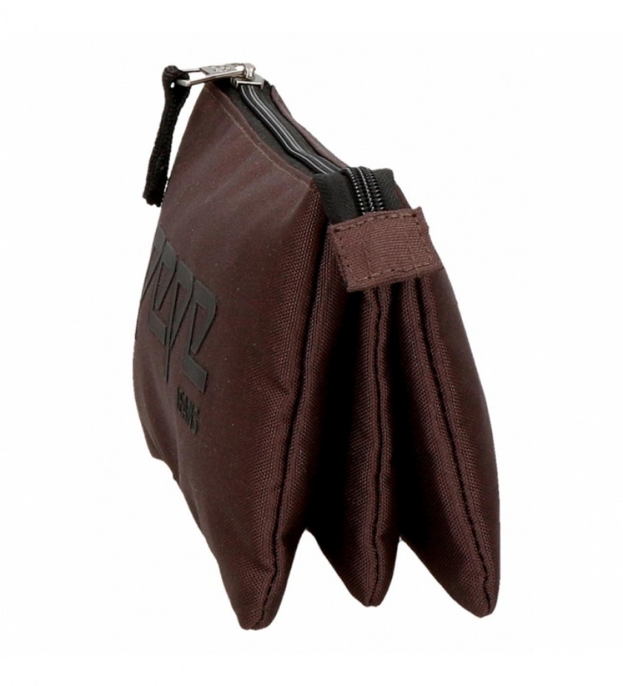 Estojo Pepe Jeans com três compartimentos, marrom Osset - 22x12x5cm -