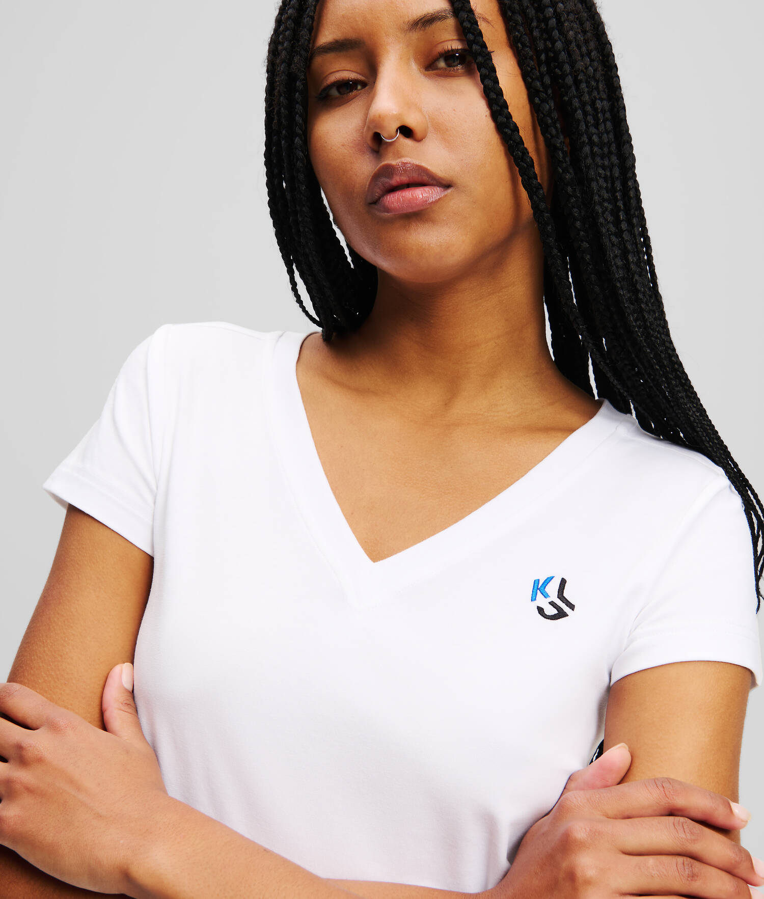 T-SHIRT AJUSTÉ À COL EN V - Blanc