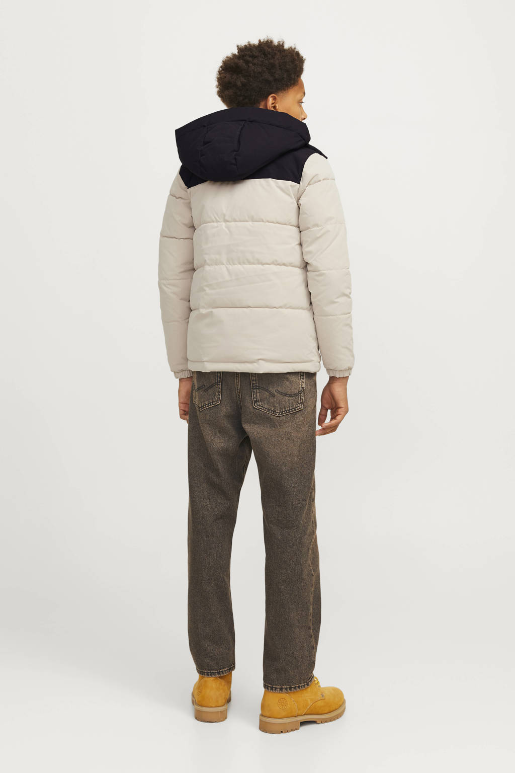 JACK & JONES gewatteerde winterjas JJEOTTO ecru/zwart
