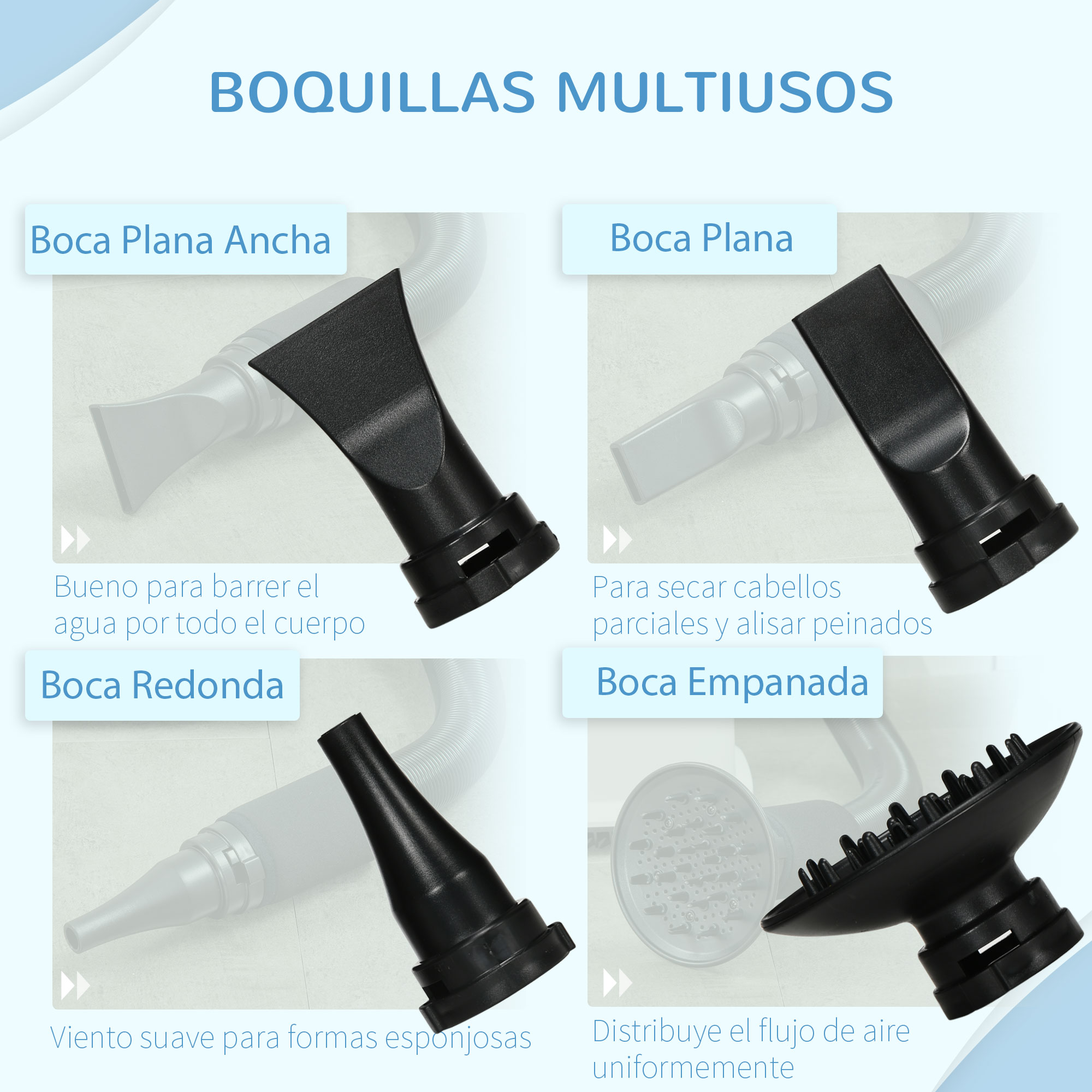 Secador de pelos para cães PawHut 2000W com soprador profissional para animais de estimação, temperatura ajustável, velocidade contínua, mangueira de 1,2 m, 4 bicos, 23 x 23 x 26,5 cm, branco.