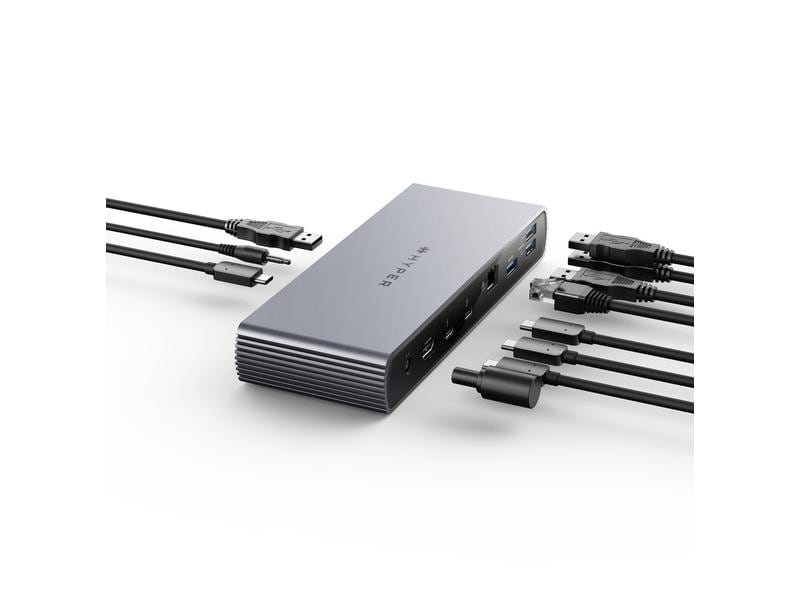 HYPER Dockingstation HyperDrive ThunderBolt 4 Grau Thunderbolt 4-Dockingstation mit Dual 4K 60 Hz Display-Unterstützung