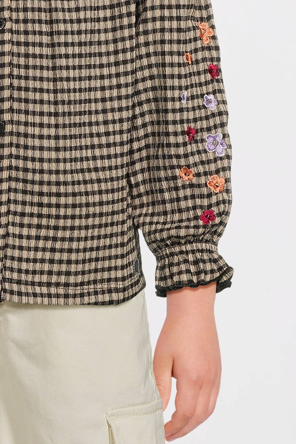 Quapi geruite blouse DILA beige/donkerblauw