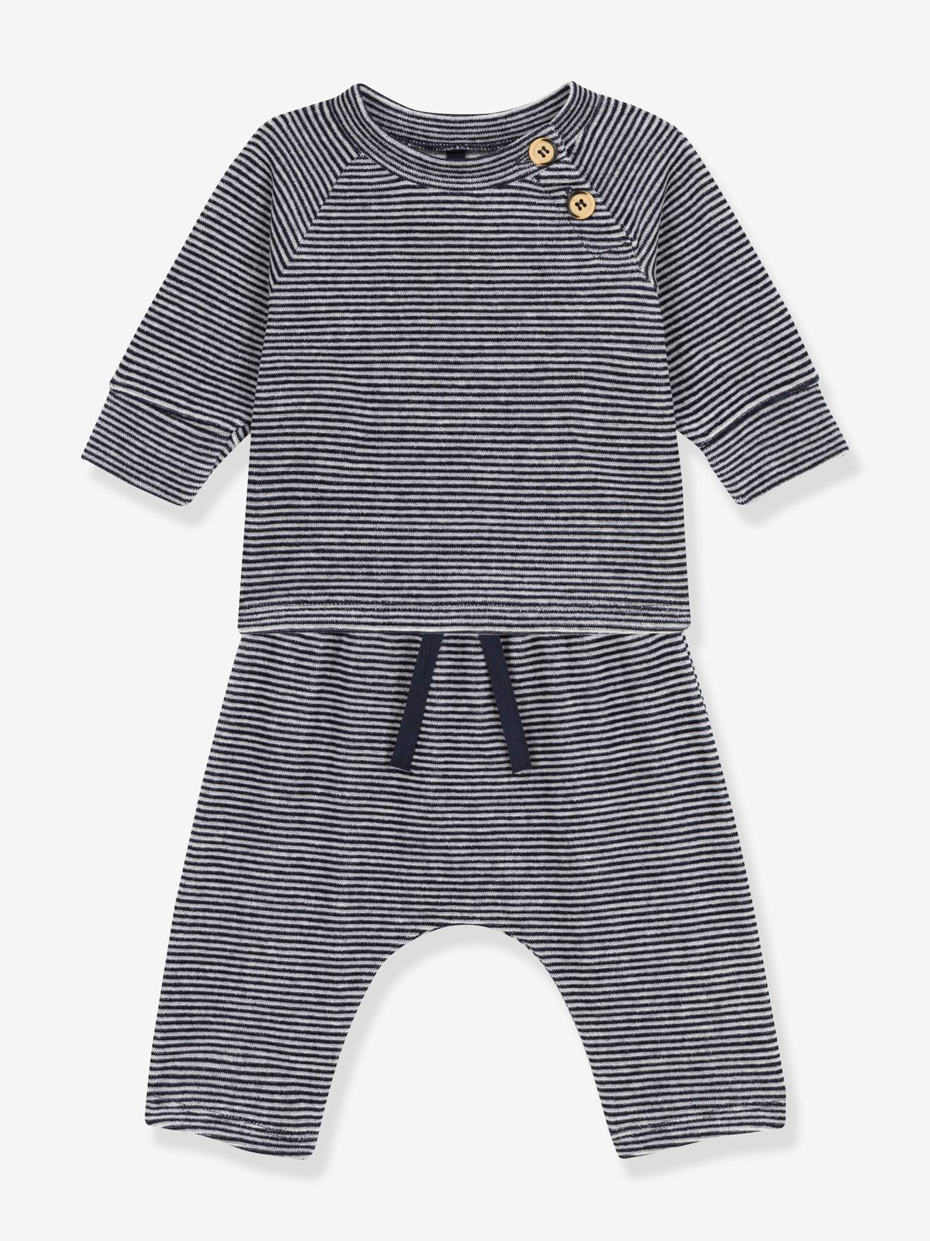 Conjunto PETIT BATEAU de 2 peças em veludo azul marinho e algodão.