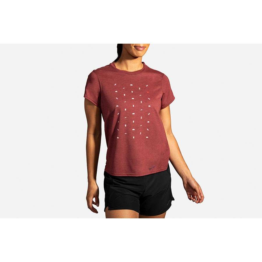 Brooks Distance Graphic Hardloopshirt Korte Mouwen Donkerrood Dames
