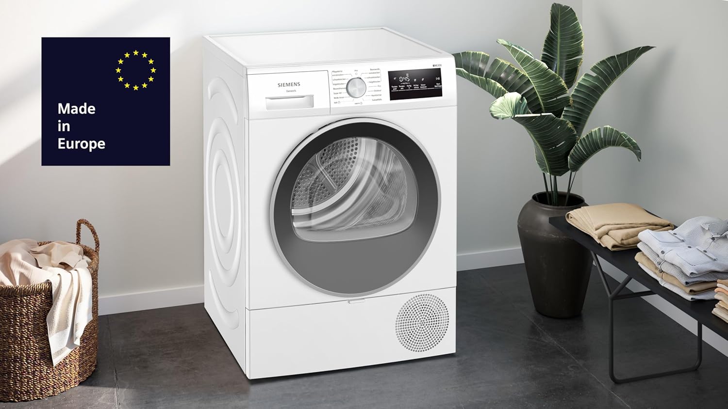 Siemens WT45HV0EM, iQ300, Wärmepumpen-Trockner, 8 kg, autoDry, super40-Programm, 63 dB, Touch LED-Display, softDry, Outdoor-Programm, easyClean-Filter, Kindersicherung, Weiß