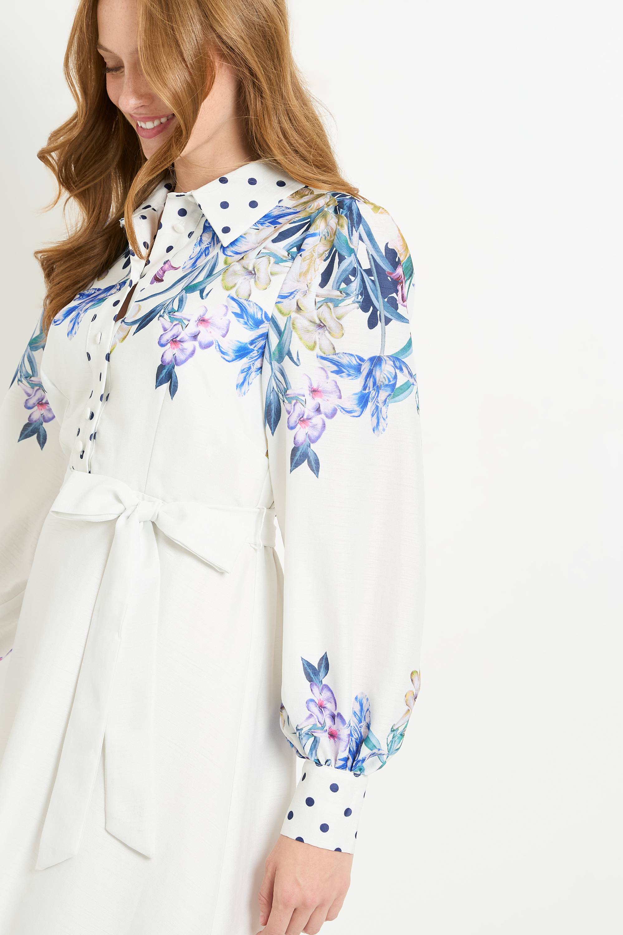 Wallis Robe Chemise Midi À Fleurs Avec Ceinture