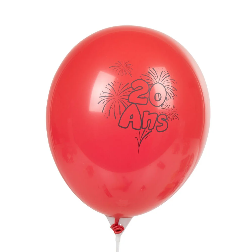 Ballon de baudruche anniversaire 20 ans multicolore x10