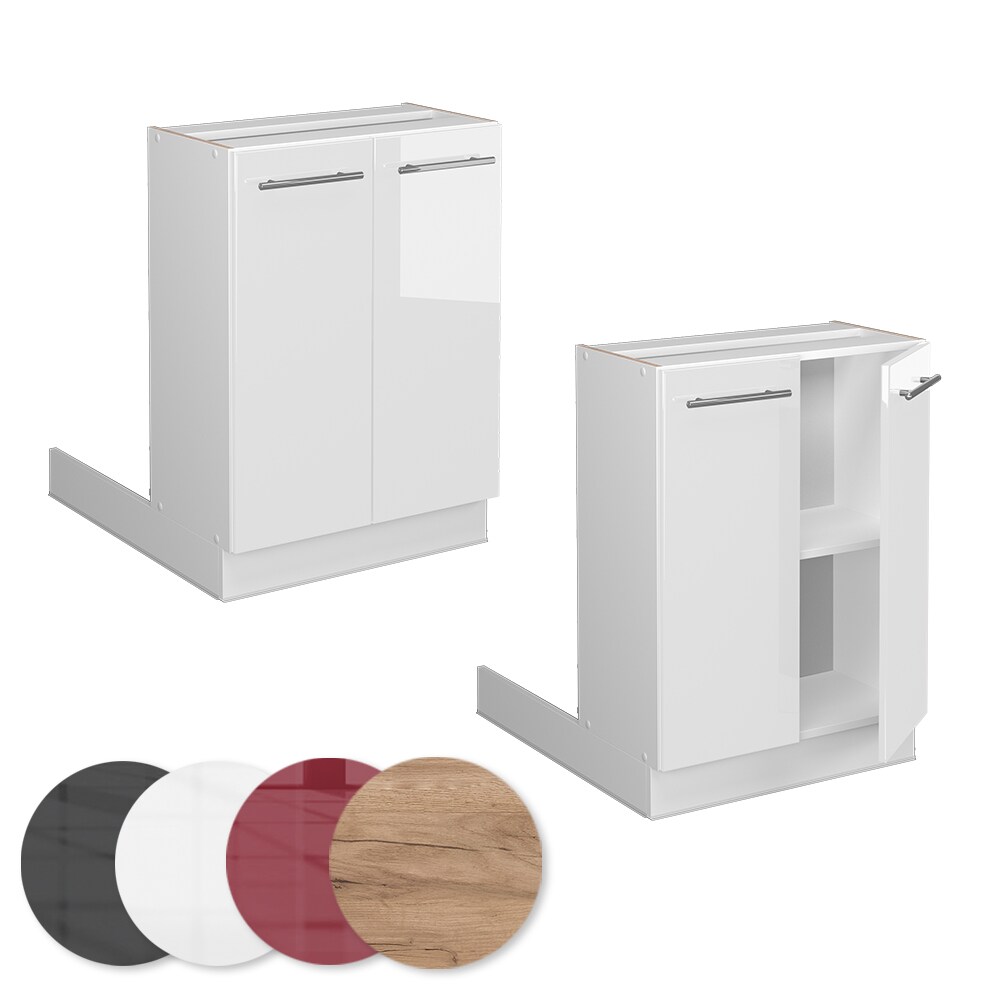 Vicco Regalinselunterschrank Küchenschrank Küchenmöbel Fame-Line Weiß 60 cm modern Hochglanz Küche Einbauküche Kücheninsel Drehtür Einlegeboden Blende Küchenunterschrank Küchenzeile