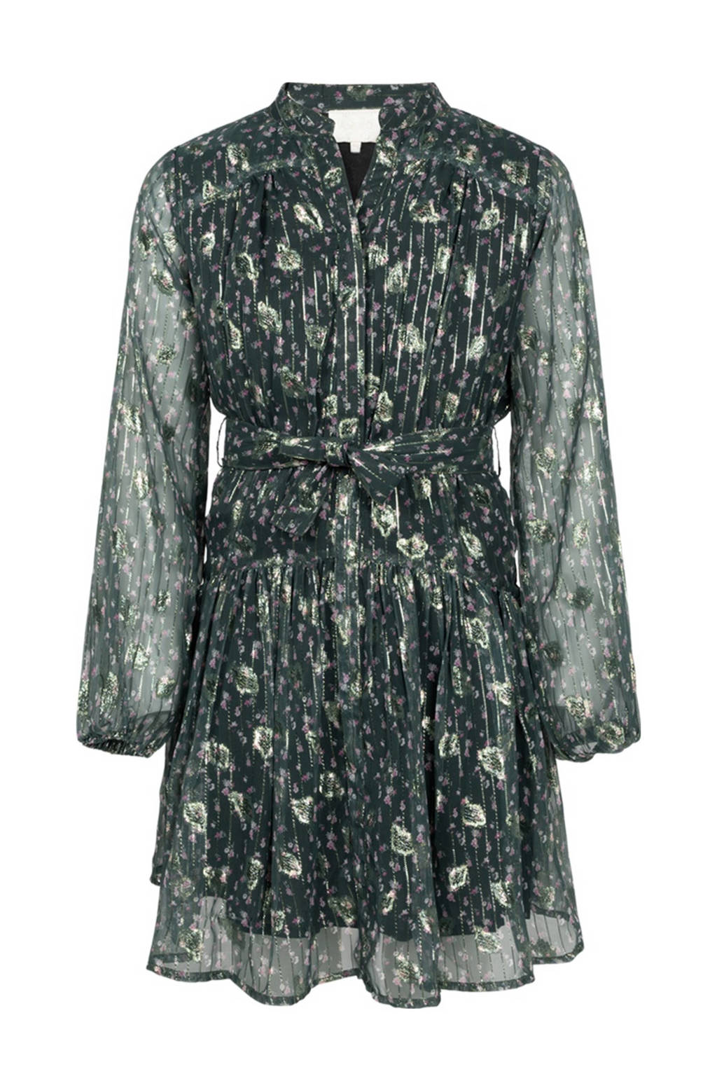 AI&KO jurk met all over print en glitters groen