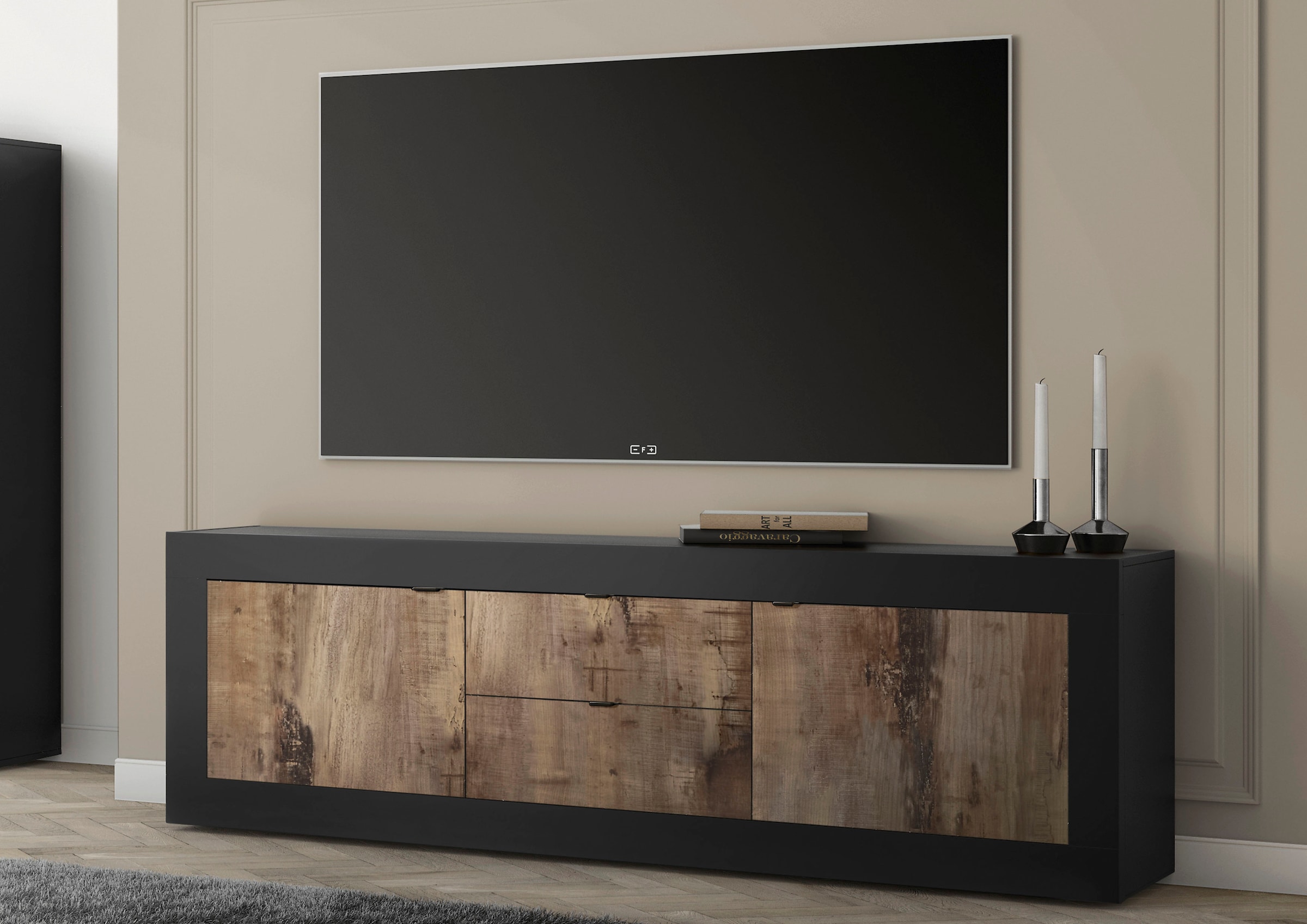 INOSIGN Lowboard »Basic Breite 210 cm, TV-Board 2 Türen, 2 Schubkästen, TV-Schrank« Metallgriff, moderne Rahmenoptik, viel Stauraum, Farbauswahl