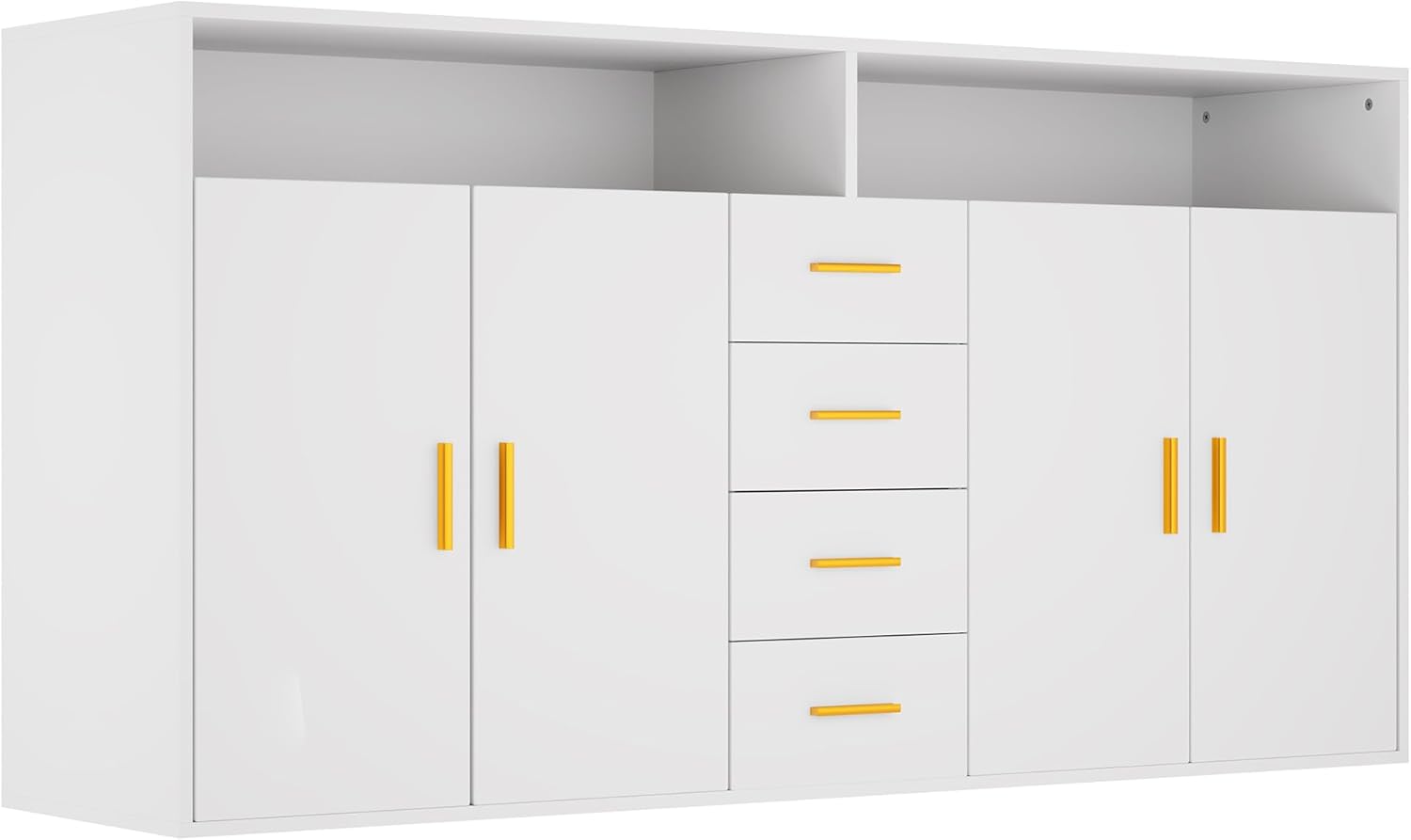 Sideboard BG1-L, 160x81x40 cm, Spanplatte mit Melaminbeschichtung, 2 Türen und 4 Schubladen, Wohnzimmer Kommode, Wahlweise in Schwarz, Weiß, Walnuss oder Grau-Marmor (Weiß)