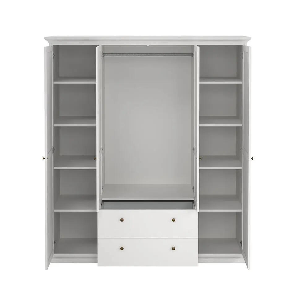 Hioshop Venetië 4-deurs kledingkast met 2 lades- B 181 x H 200 cm in wit