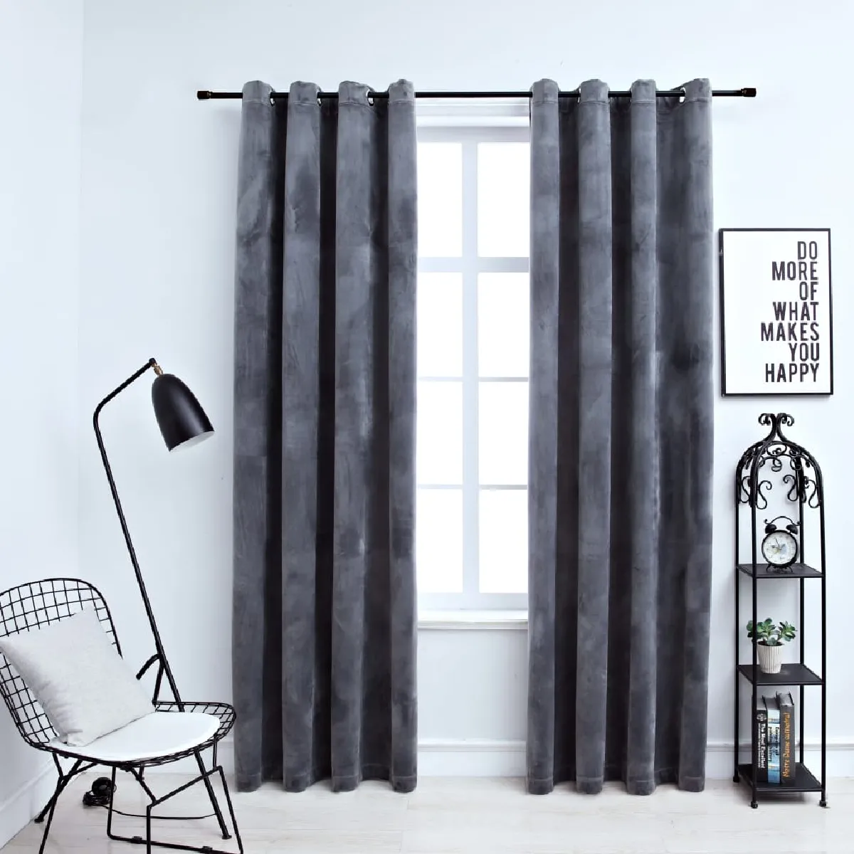 vidaXL Rideaux occultants Velours - Anthracite 140x175 cm