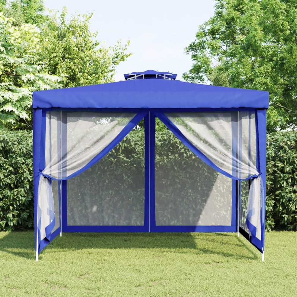 Belvédère à double toit bleu 3x3x2,68 m tissu
