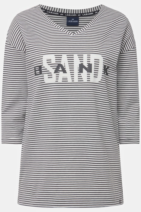 T-Shirt, Streifen, Sandbank Print, V-Ausschnitt, OEKO-TEX