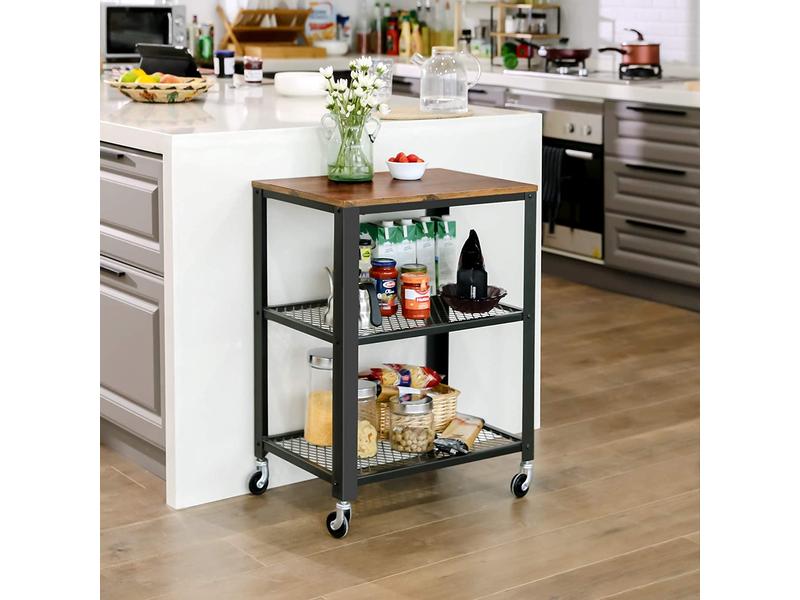 VASAGLE Bartrolley mit Rollen, 60 x 77.5 cm, Braun/Schwarz Moderner Barwagen