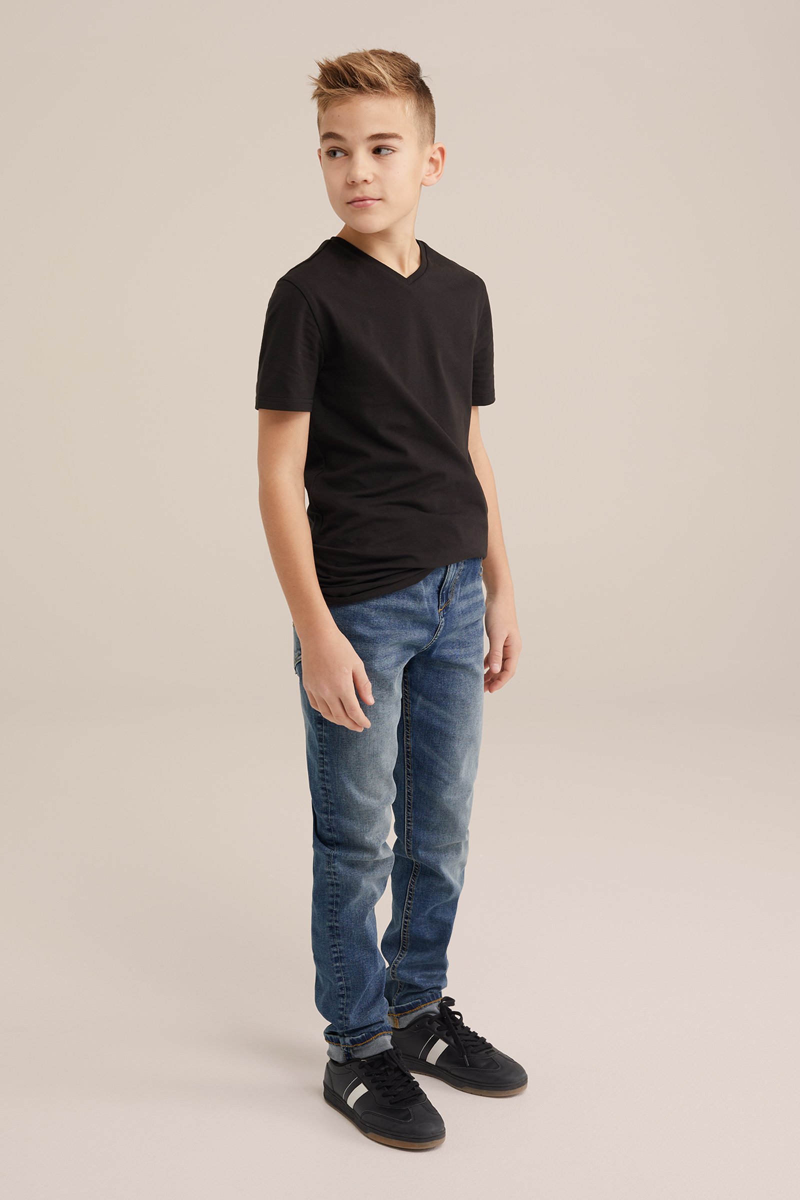 Jongens basic T-shirt met V-hals, 2-pack WE Fashion Zwart