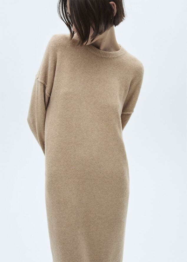 MANGO Knitted dress with ribbed finishes Medium brown