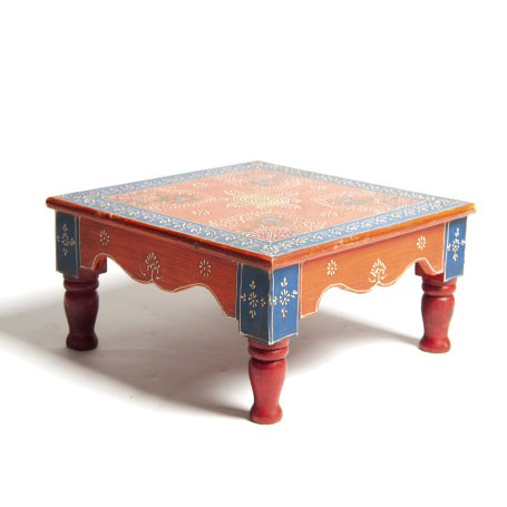 Teetisch 'Bajot' mit Mehndi-Malerei, orange-blau, L 40 cm, B 40 cm, H 22 cm von fischer's lagerhaus