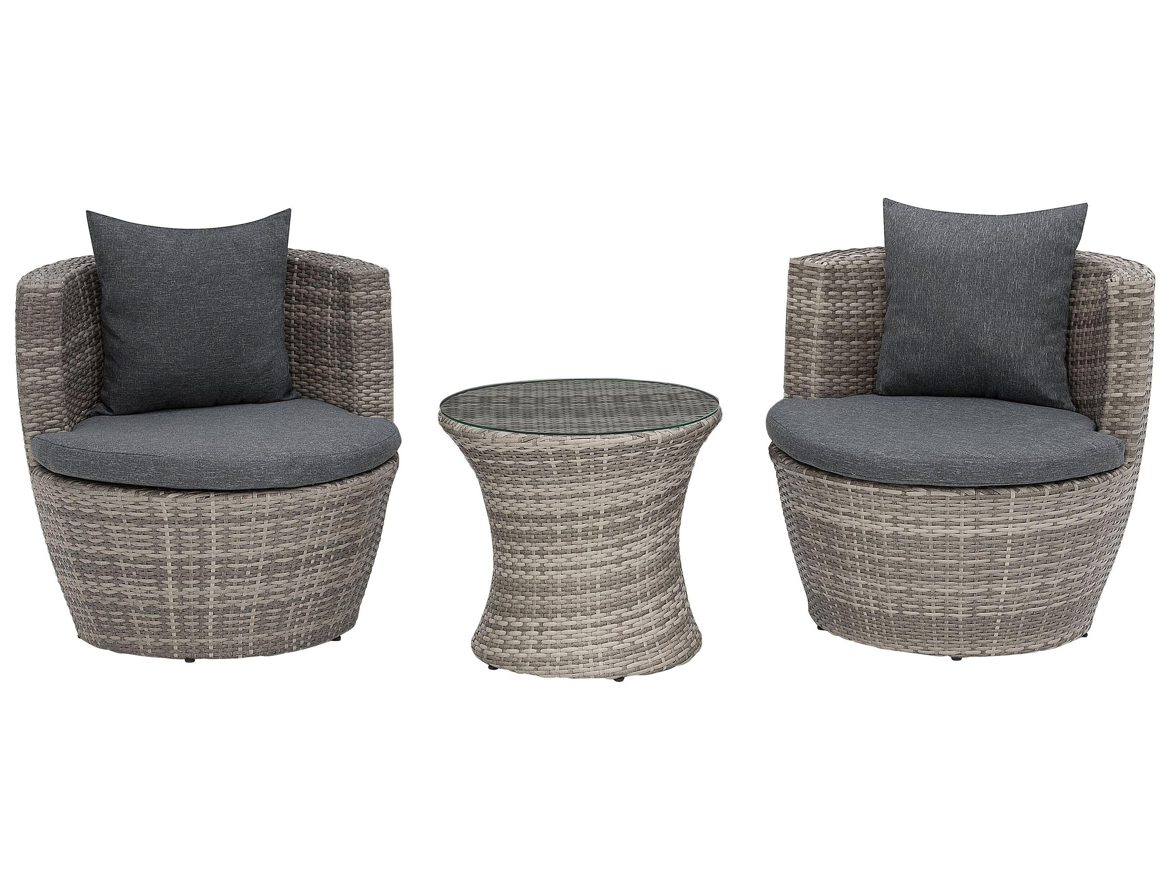Bistroset met kussens CAPRI PE rotan Grijs
