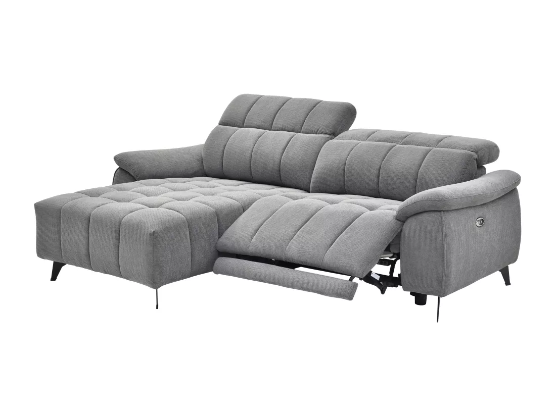 Canapé d'angle gauche relax électrique en tissu texturé gris CELTIMO
