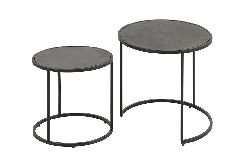 Rundes 2er Set Couchtische MOUNTAIN SOUL 60cm schwarz Naturstein Design Metall