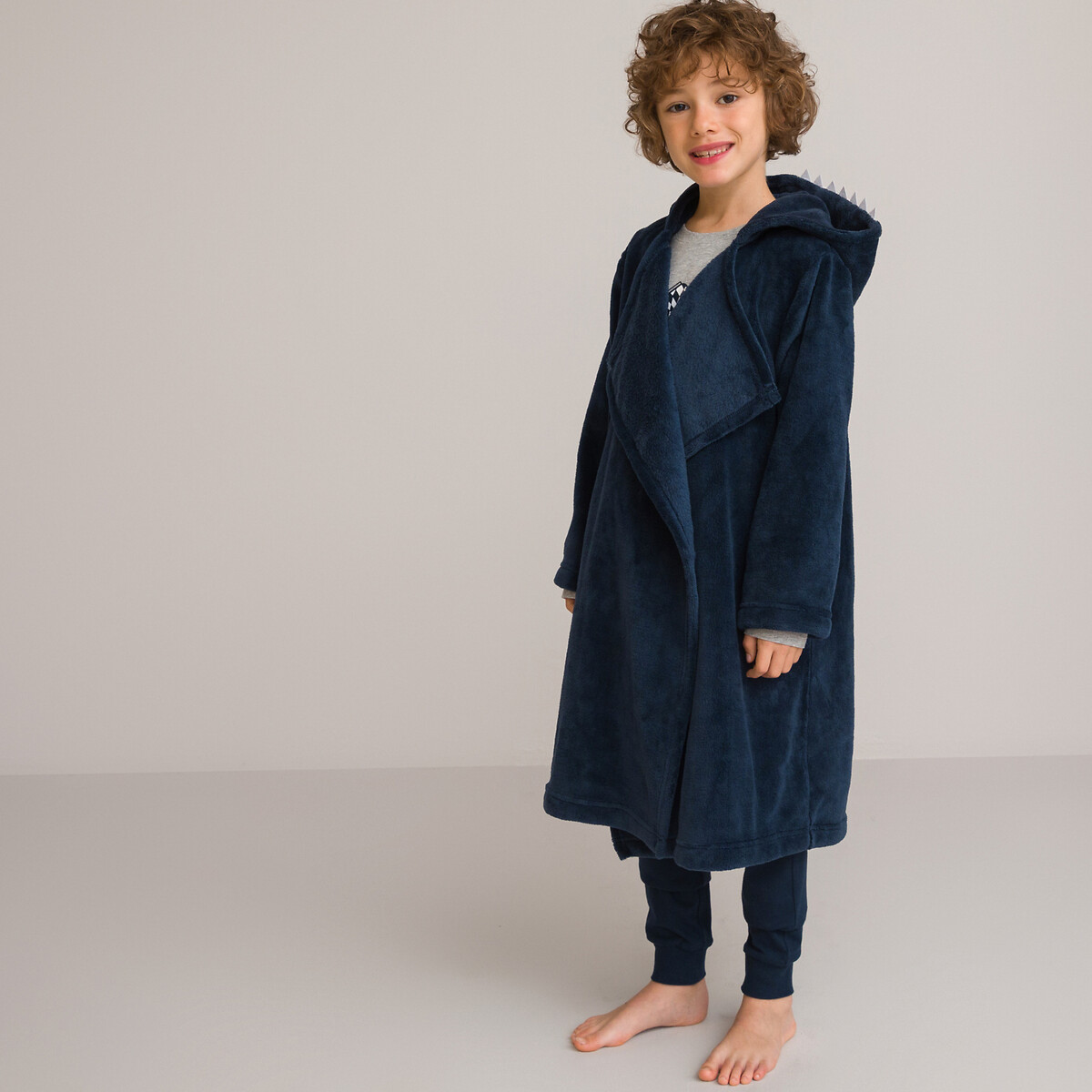 COLEÇÕES LA REDOUTE<br>Xadrez com mangas e capuz em fleece, estampa de tubarão
