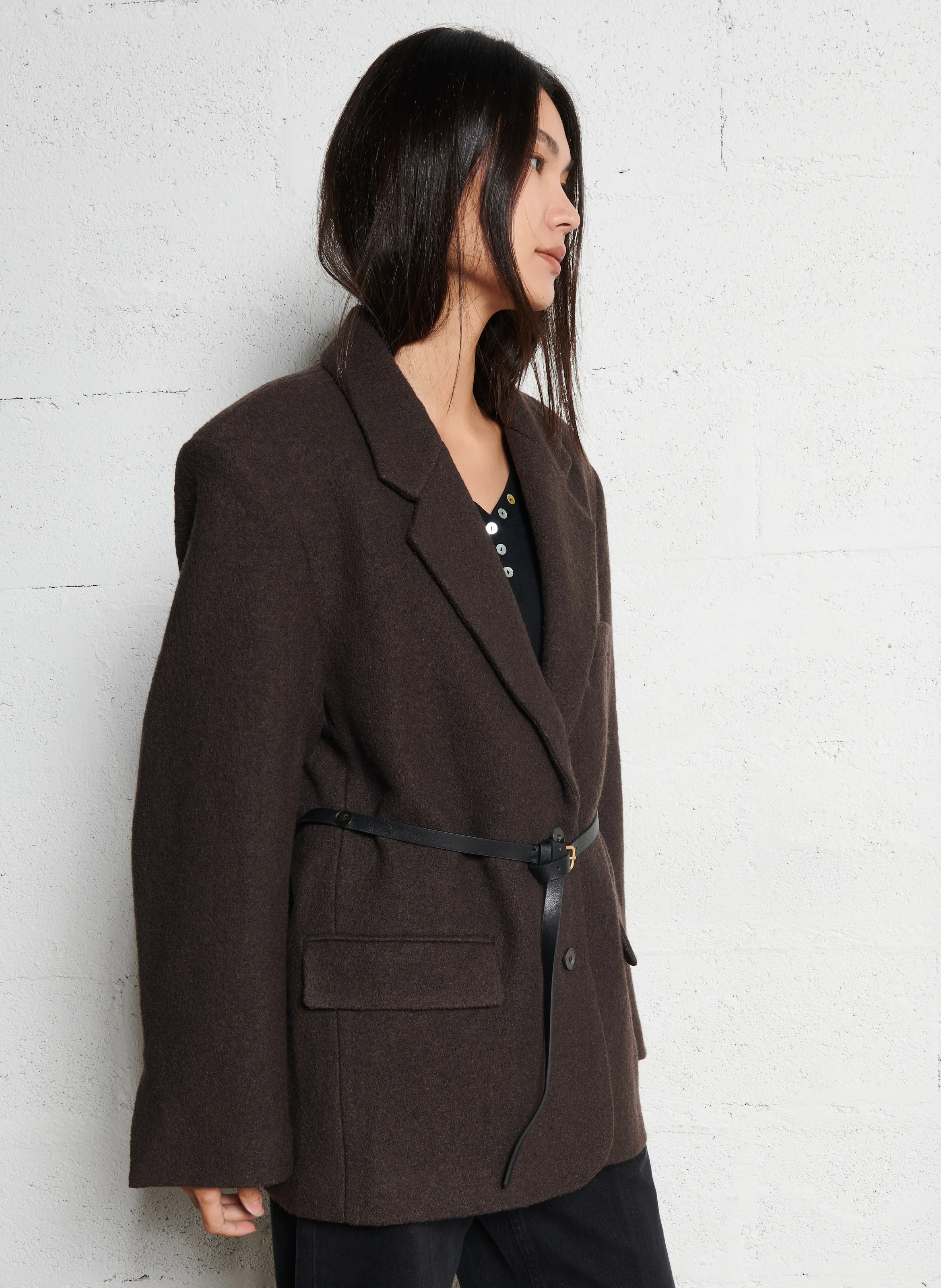 VILA - Blazer col tailleur ample en laine mélangée | Marron